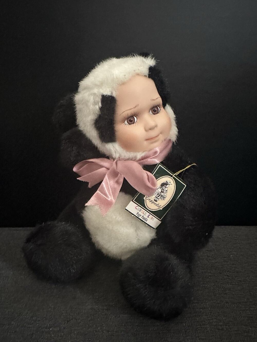Geppeddo Cuddle Kids Page Panda 9” Porcelain Face Plush Doll w Tags